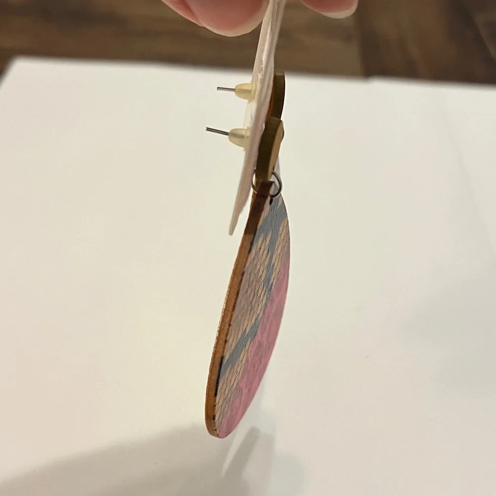 Pastel Collection Blue/Yellow Snakeskin & Pink Leopard Lightweight Wood Earrings - Picture 4 of 6